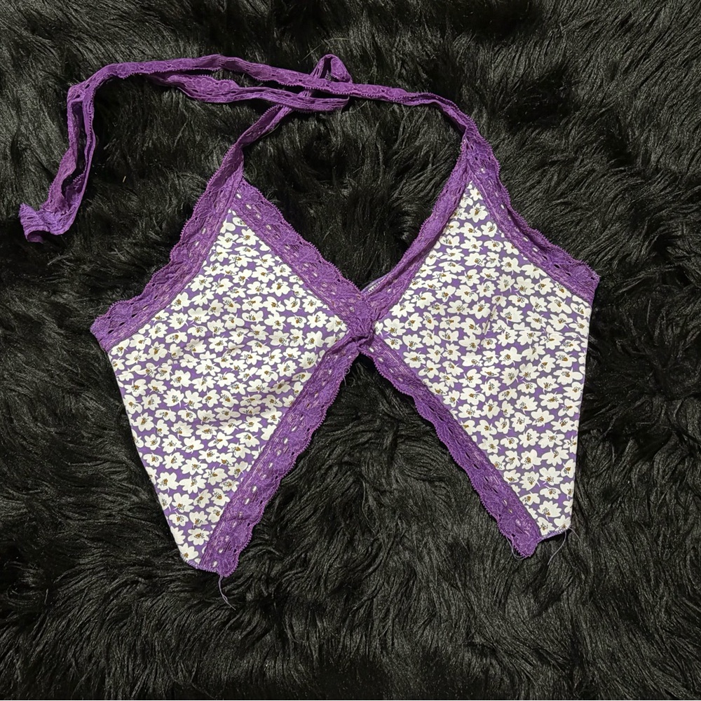 Purple Floral Lace Women's halter tie Bralette